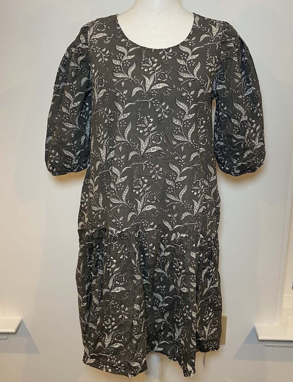 NWT Matta NY Ghat Kenia Dadra Dress Organic Cotton Drop Waist Gray White S New